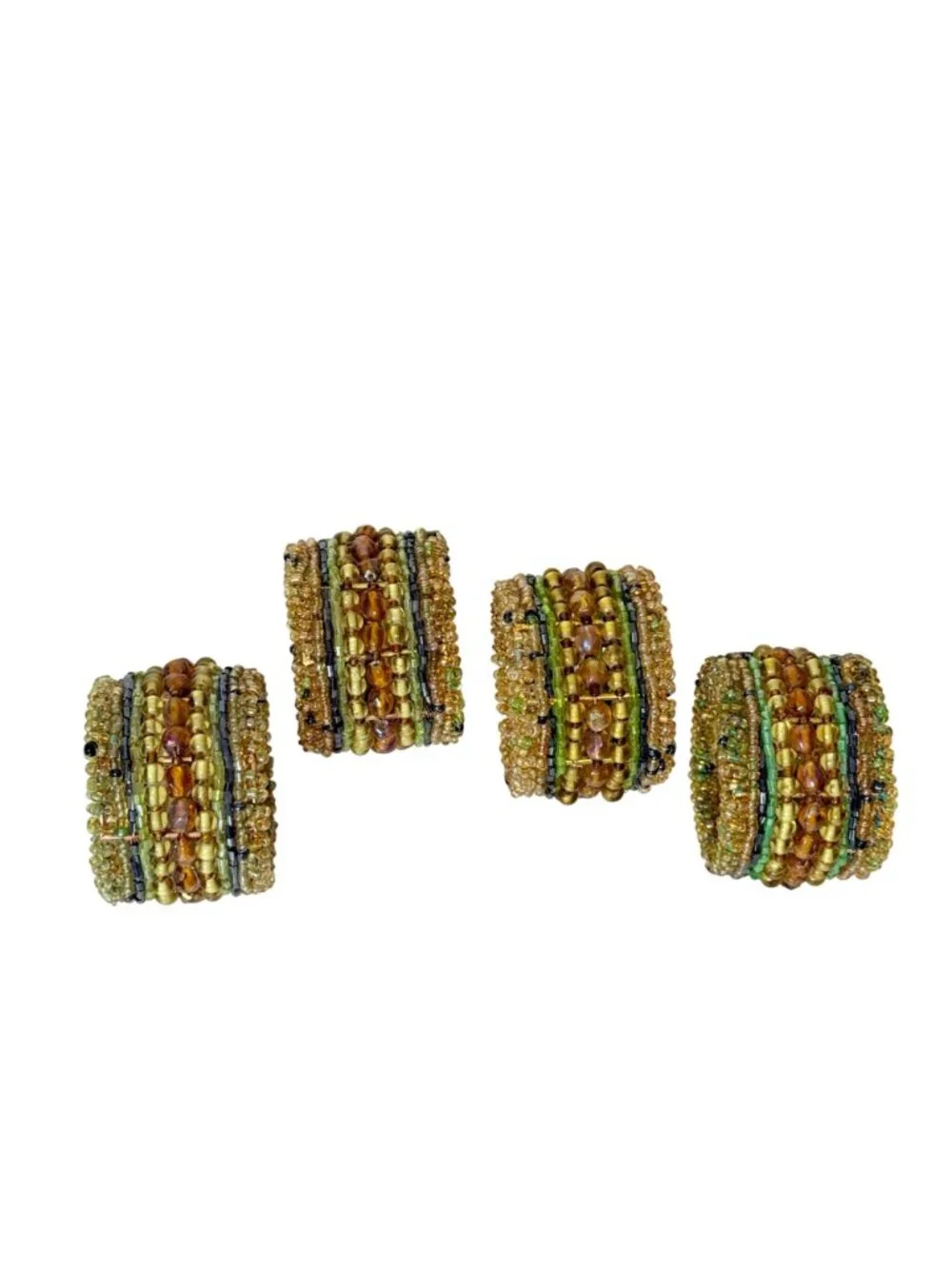 Vintage Pier 1 Imports Beaded Napkin Rings Set 4 Boho Fall Rustic Table Decor